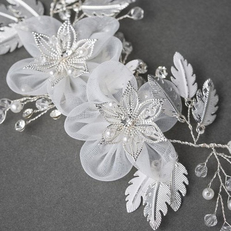 SWEETV Flower Wedding Headpieces for Bride Rhinestone Bridal Headband handmade bride hair vine wedding hair piece for bride hair accessories for Women and Girls Silver