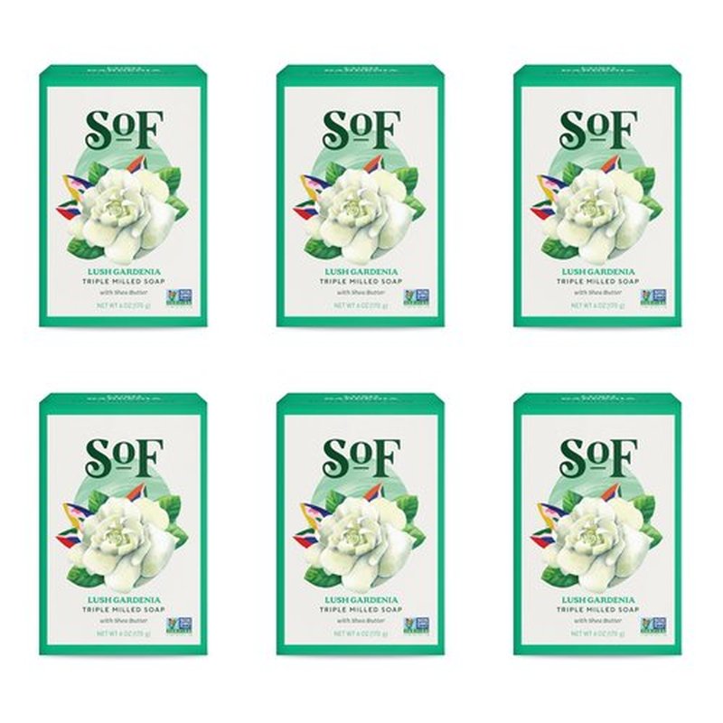 South Of France Lush Gardenia Bar Soap by SoF Body Care (Formerly Body Care) | Triple-Milled Soap with Shea Butter + Essential Oils | Vegan, Non-GMO Body Soap | 6 oz Bar | 6 Bars