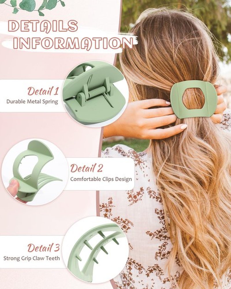 6 PCS Flat Hair Clips for Women Medium Non-slip Flat Claw Clip Strong Grip Hair Claw Clips Hair Barrettes for Thin Hair (Red Bean Paste+Pink+Green+Yellow+Blue+Off-White)
