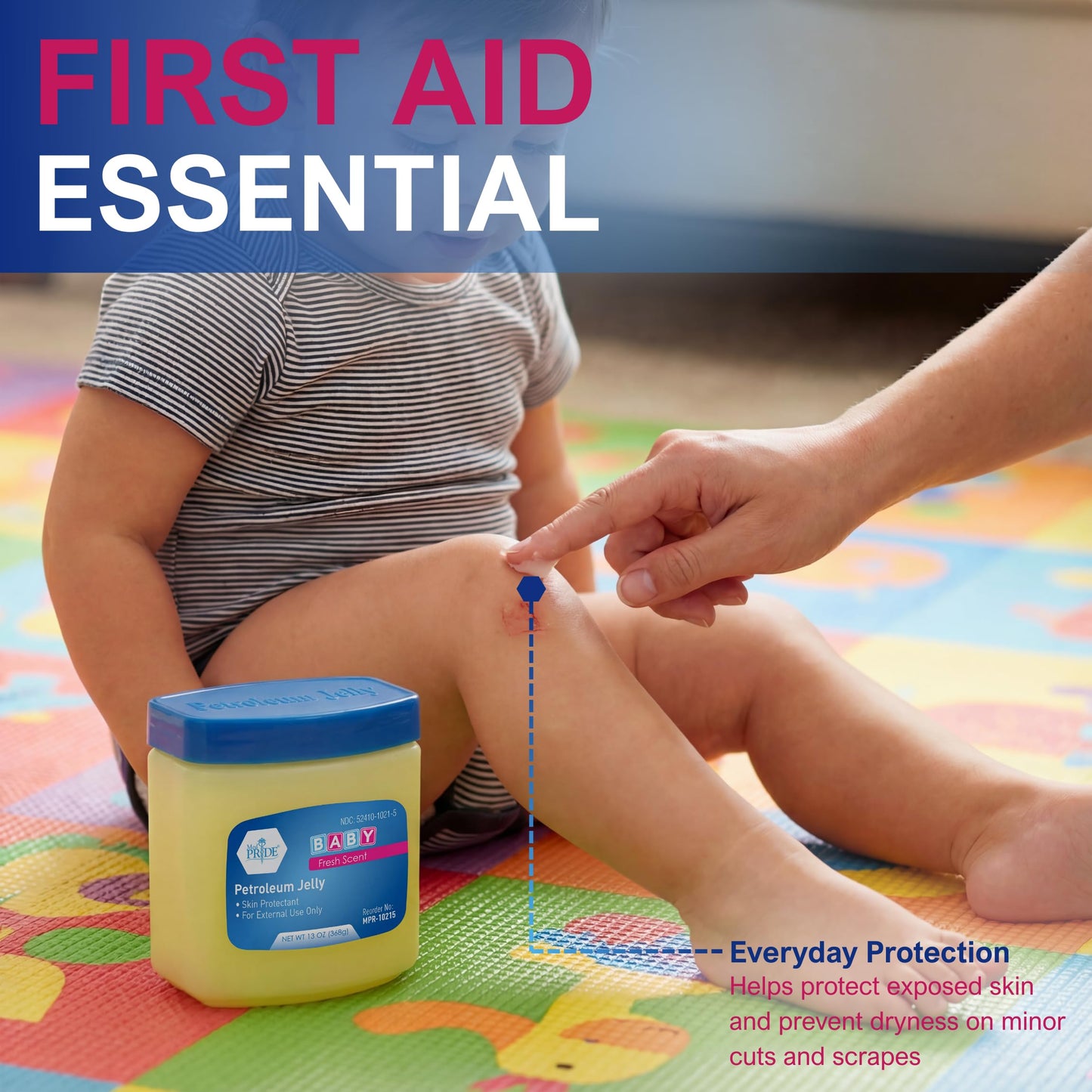 MED PRIDE Petroleum Jelly, Fresh Baby Scent, Baby Blue, Protectant, 13 oz