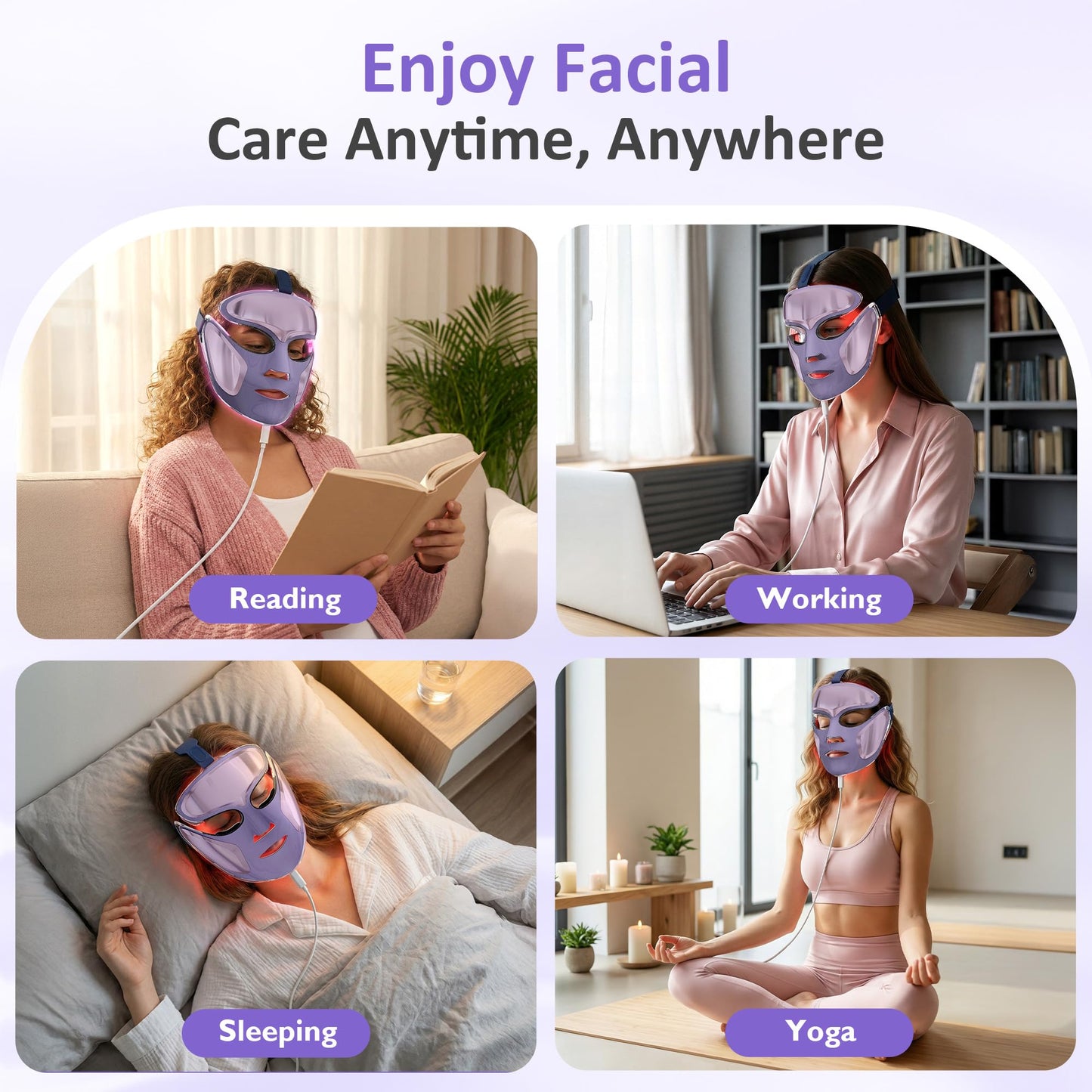 SUNVIVIPRO LED Face Mask Red Light Therapy for Face, Blue Light Acne Care, 210 LED Facial Mask with Eye Heat, Electric Face Mask with Holding Stand for Home Skincare, Purple Beauty Device