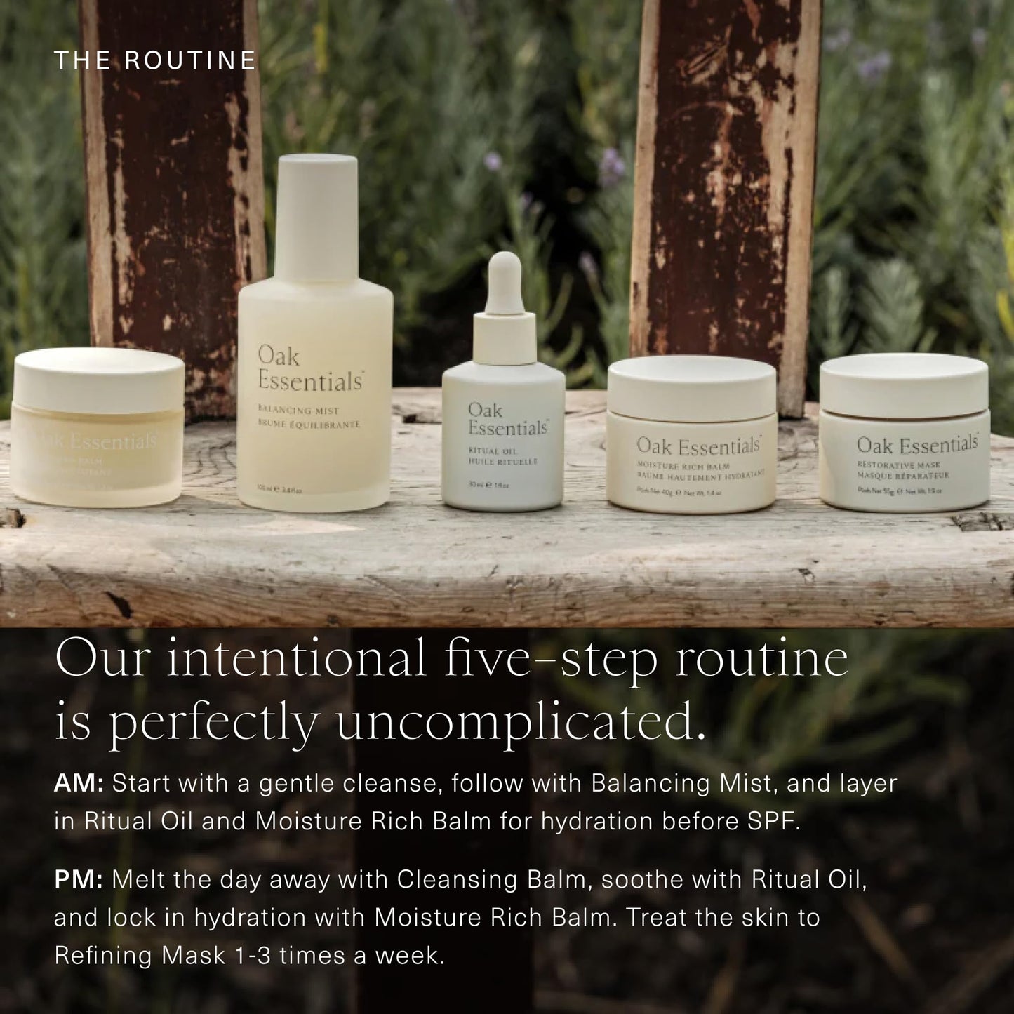 Oak Essentials The Routine Face Skincare Set, 5-Piece Routine: Cleansing Balm, Restorative Mask, Balancing Mist, Ritual Oil and Moisture Rich Balm, Beauty Gift Set for Women, Full Sizes