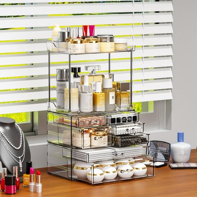 Yieach 3 Pack Clear Bathroom Counter Organizer With Drawers - Stackable Design,19.1" Tall Large Capacity - Suitable as Makeup Organizer,Vanity Skin Care Organizer,Dresser Top Organizer for Bedroom