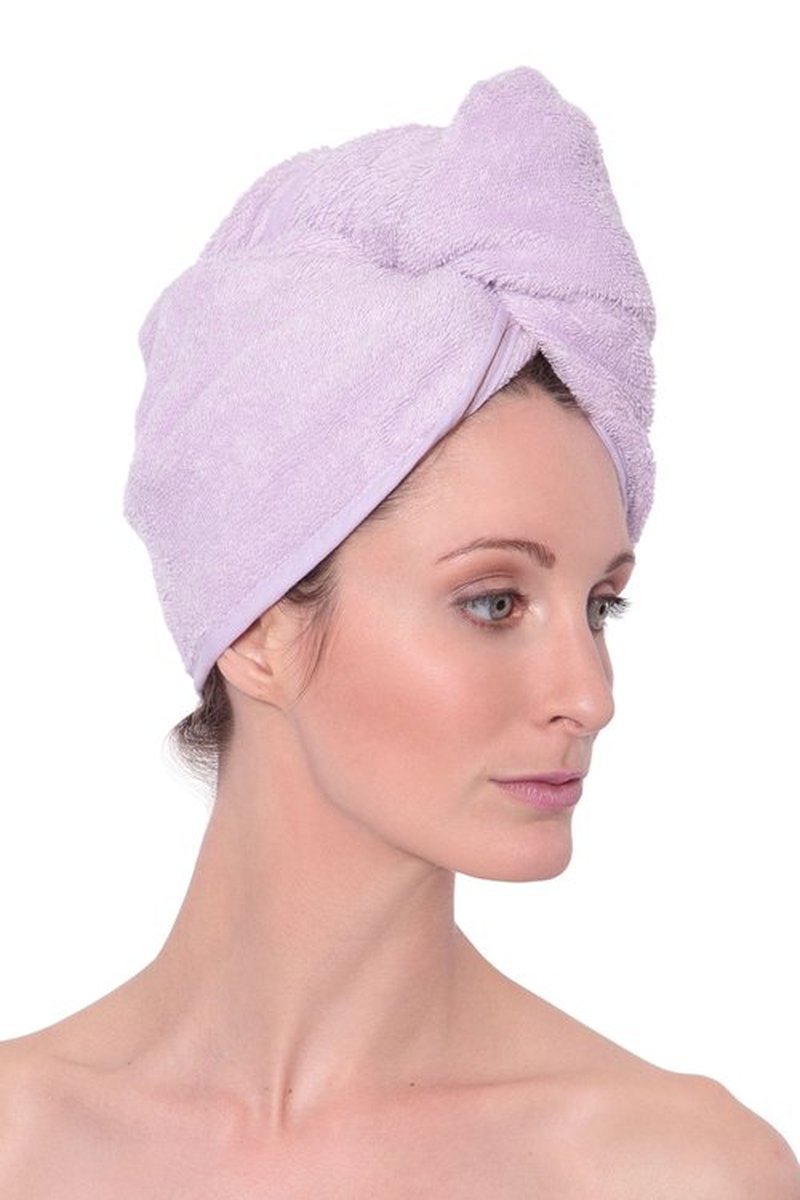 Texere Women's Viscose from Bamboo and Cotton Terry Spa Hair Towel - Fast Drying, Absorbent Hair Wrap Twist Turban for Long, Thick, and Curly Hair (Tya, Lavender Fog, U)