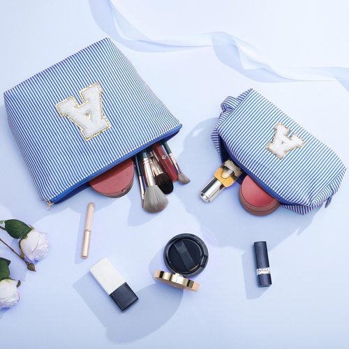 YOOLIFE Teen Girl Gifts | Personalized Makeup Bag | Cosmetic Bag | Travel Toiletry Bag | Gifts for Teacher Girlfriend Bridal Shower | Preppy Stuff for Teen Girls | 15 14 13 Year Old Girl Gifts Blue A