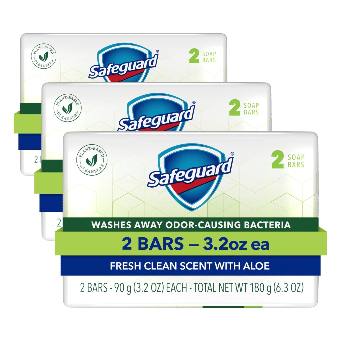 Safeguard Bar Soap Fresh Clean Scent with Aloe Extract, 3.2oz (2 Count) (Pack of 3)