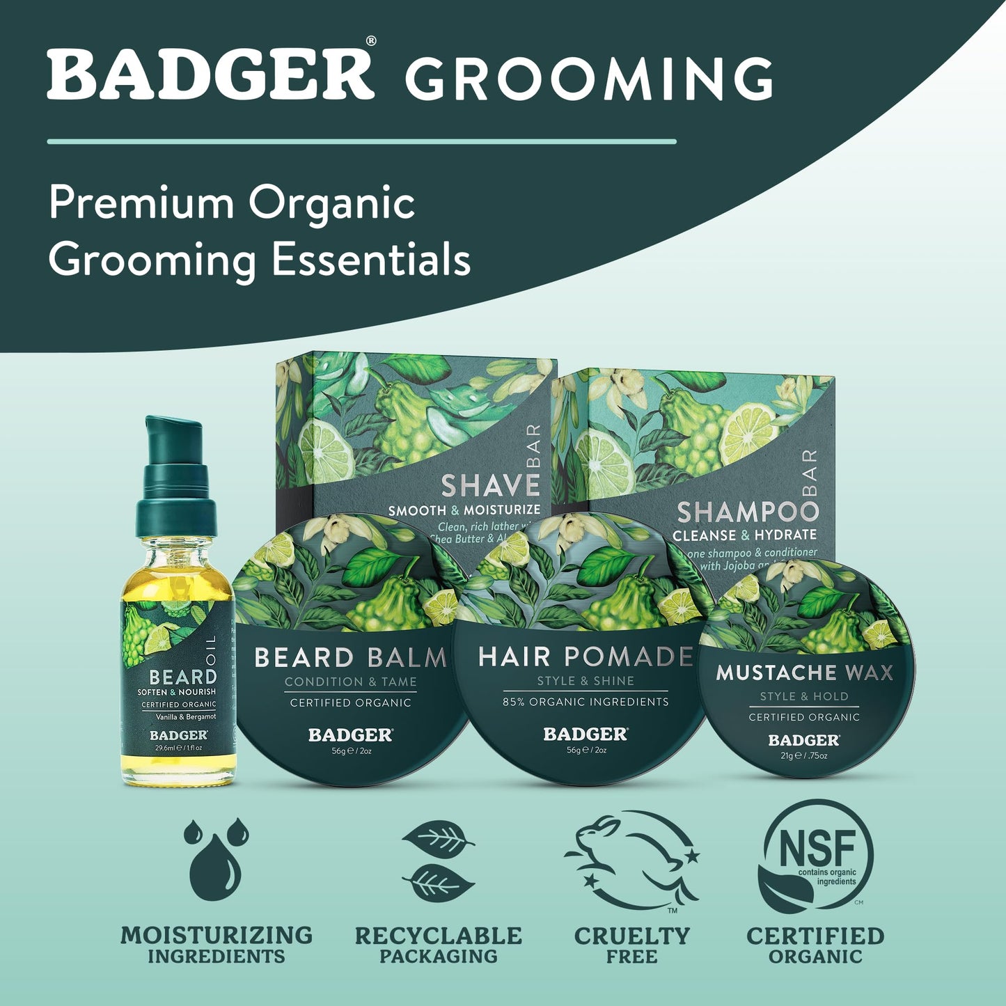 Badger Organic Beard Balm - Leave-In Conditioner, Styling & Moisturizing Treatment for Facial Hair & Mustache, 2 oz