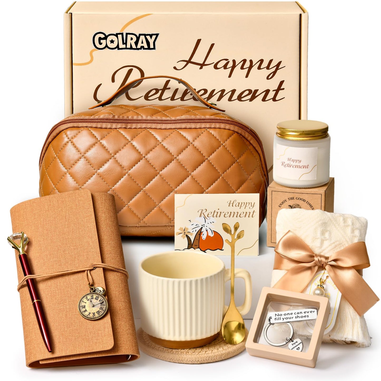 Golray Retirement Gift for Woman, Retired Gifts with Travel Bag/ Notebook/ Mug, Happy Retirement Farewell Basket for Retiree, Coworker, Boss, Teacher, Nurse, Friend, Mom, Grandma