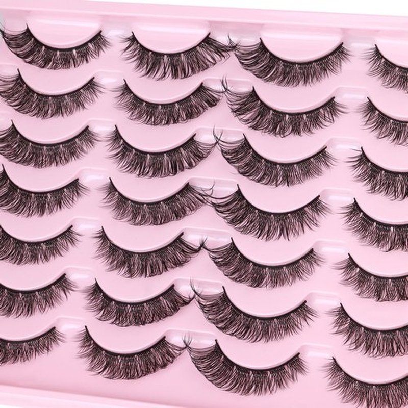Natural Lashes Wispy Faux Mink Lashes Natural Look Cat Eye False Eyelashes Cluster Strip Lashes 16mm Short Eye Lashes Pack 14 Pairs