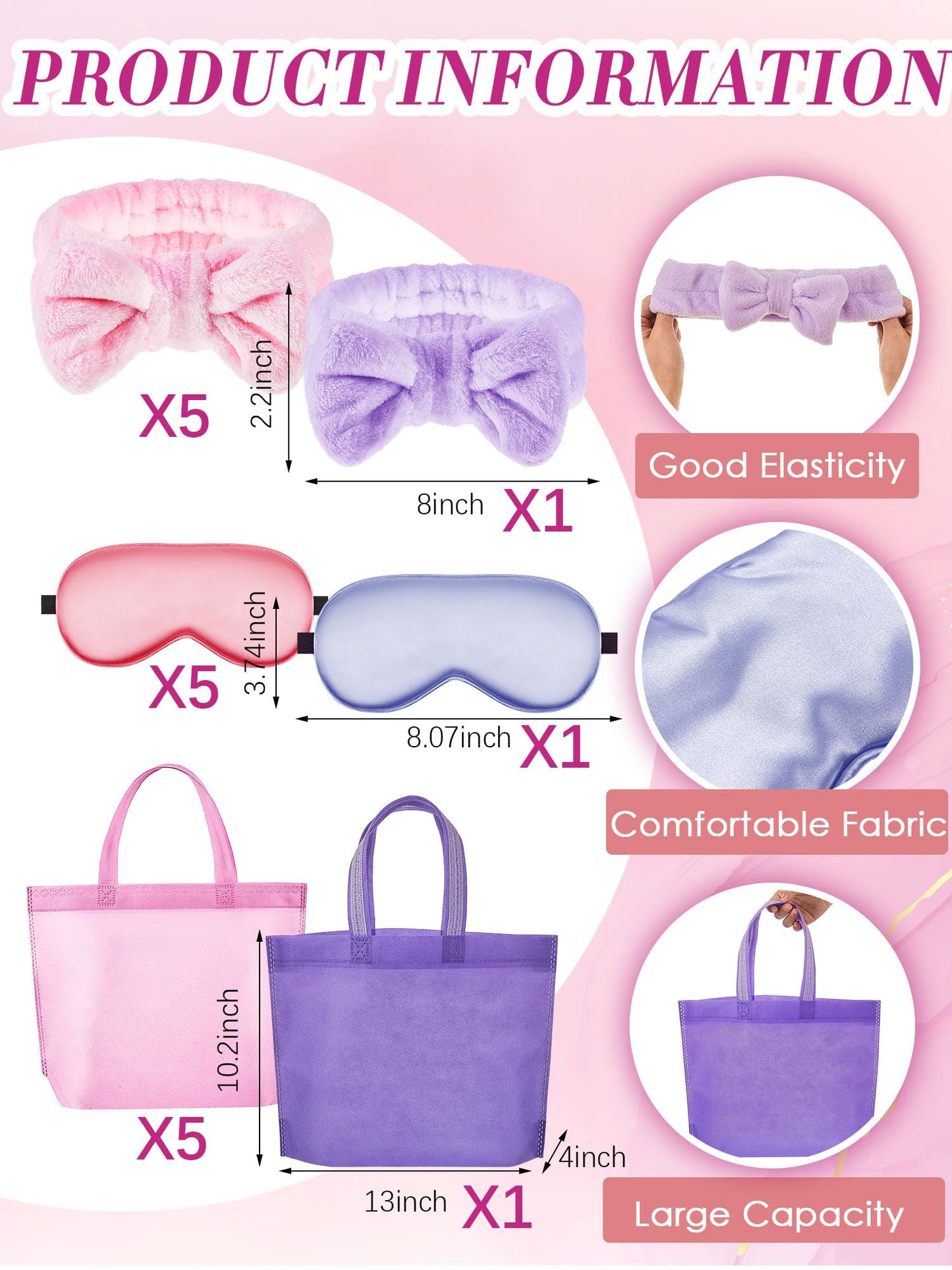 Sintuff Girls Spa Party Supplies 24 Pcs-6 Robes, 6 Headbands, 6 Eye Masks & 6 Tote Bags for Sleepover Slumber Birthday Party(Size 14,Purple)