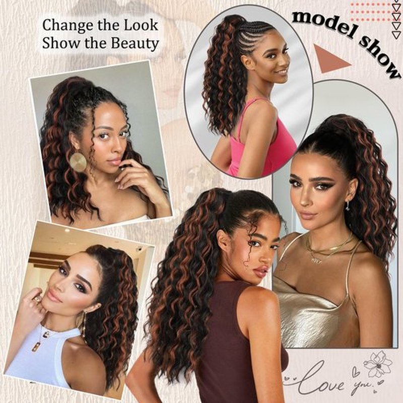 FREEMEIGE Curly Ponytail Extension Drawstring Ponytail for Black Women Curly Clip in Hair Extensions 20 Inch Ponytail Extension Synthetic Hairpiece for Daily Party