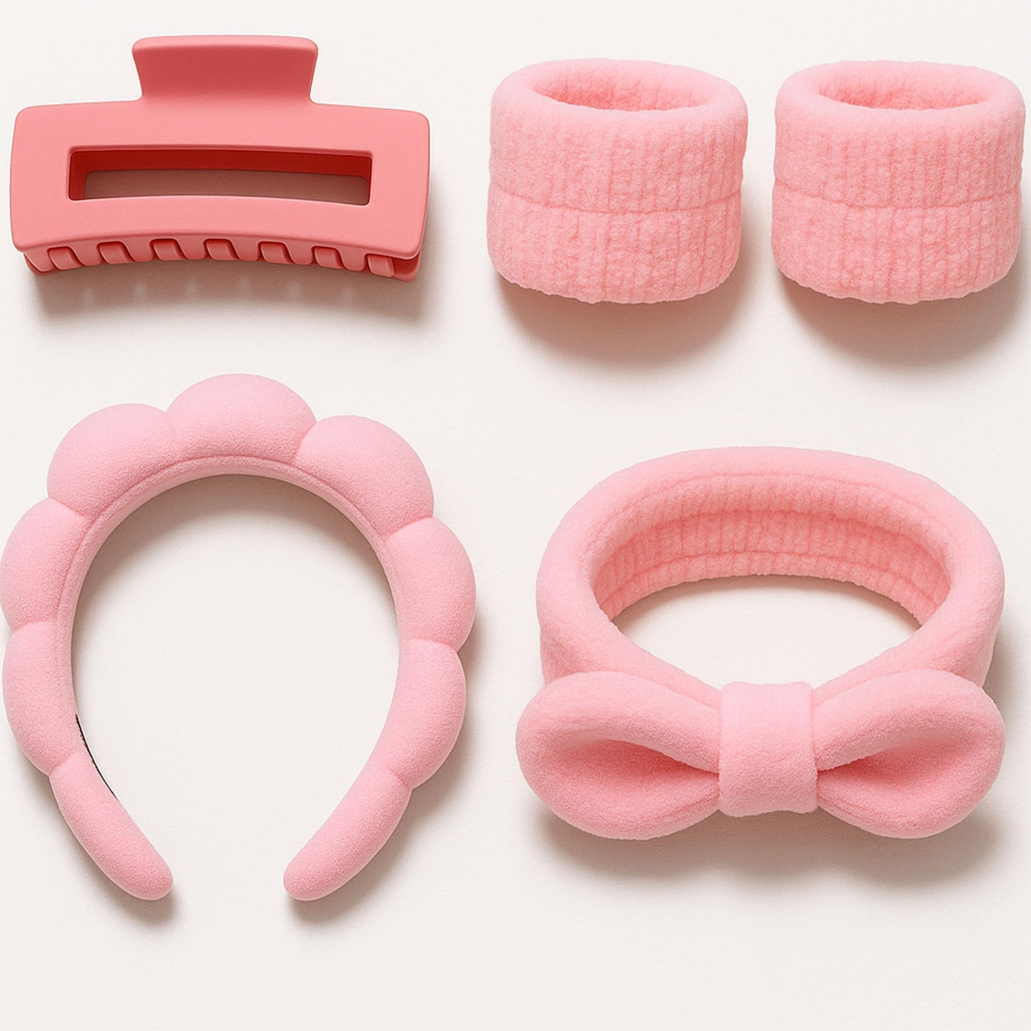 Shimmer Anna Shine 5-Piece Spa Gift Set – Pink Facial Headband, Hair Clip & Wristbands, One-Size Skincare Accessories for Makeup, Face Washing & Self-Care