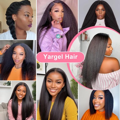 Yargel Hair 14 Inch Kinky Straight Clip in Hair Extensions for Black Women Yaki Straight Clip ins Full Head Seamless Synthetic Hair Pieces(2 pack)