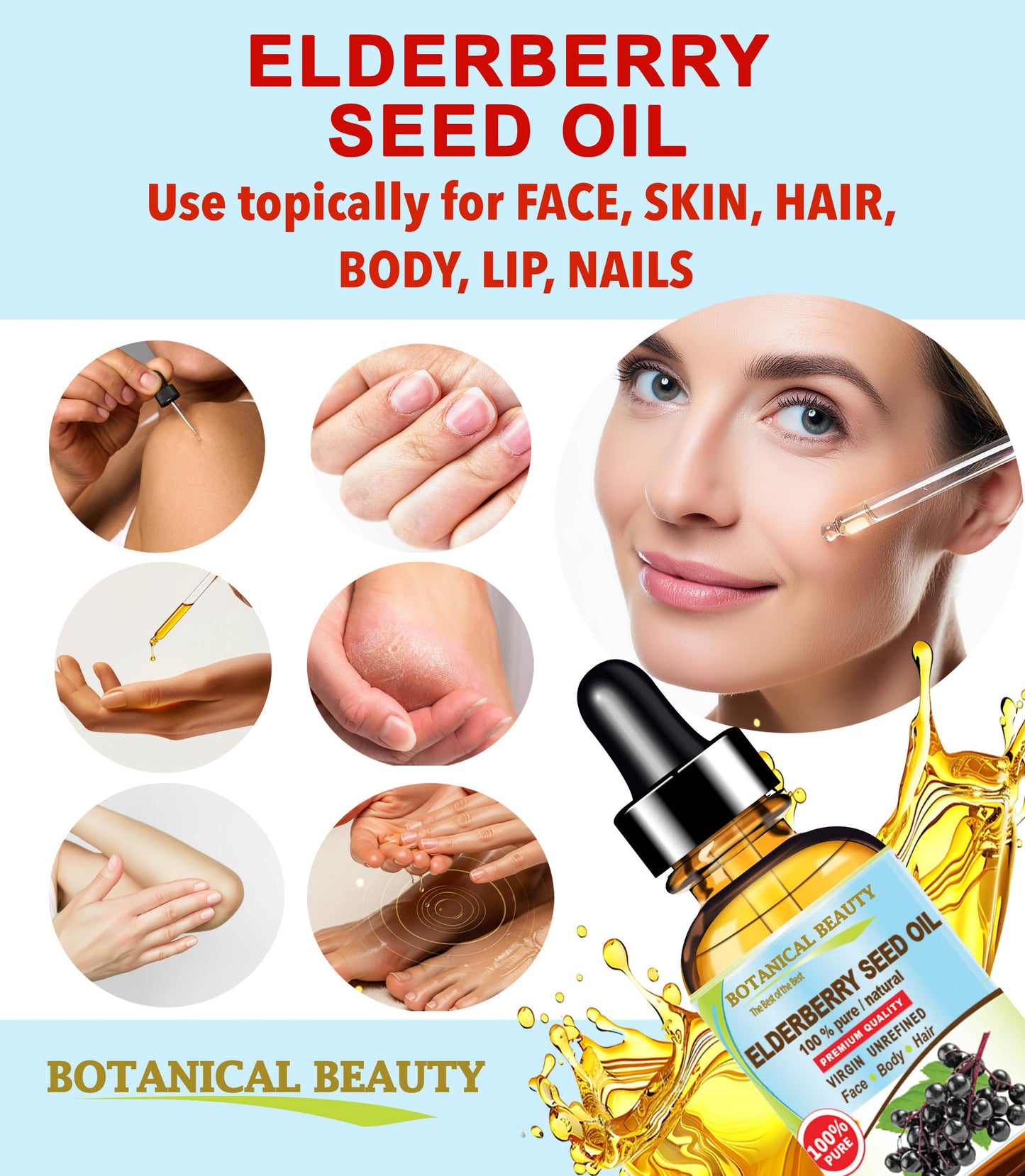 Botanical Beauty Belgian Elderberry Seed Oil Sambucus Nigra 100% Pure Natural Virgin Unrefined Cold Pressed Carrier Oil 0.5 Fl. Oz.- 15 ml for FACE, Skin, Hair, Nails, Anti-Aging. Rich in Vitamin E