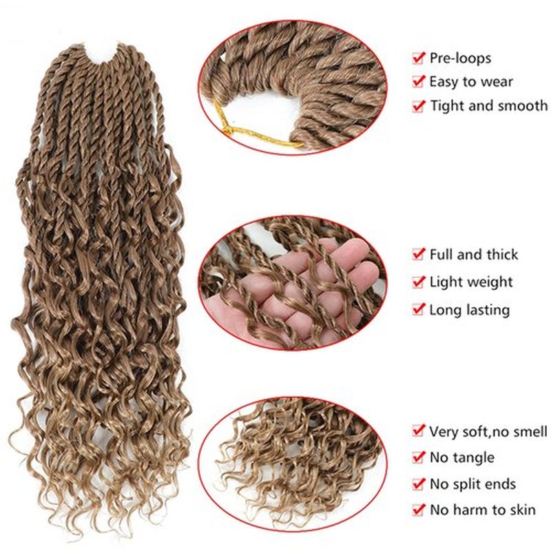 Goddess Twist Braids Crochet Hair With Curly Ends Senegalese Twist Braids Crochet Braids 6 Packs Mix brown blonde Crochet Braids Synthetic Braiding Hair Extension for Black Women (14inch, M30/27)