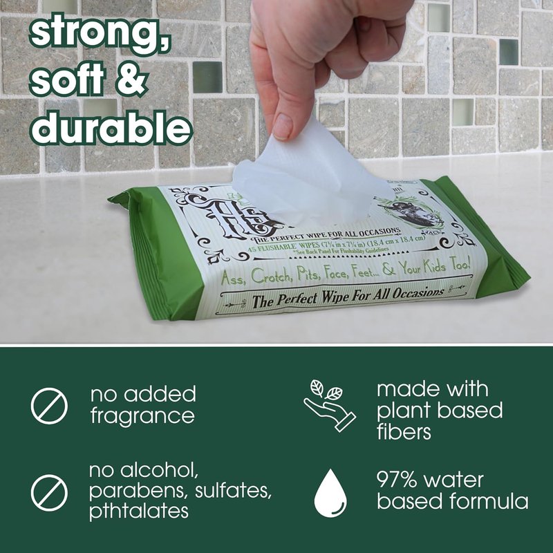 Flushable Wipes for Adults | Personal Cleansing Body & Bathroom Wipes with Aloe & Vitamin E - 2 Pack (90 Wipes)