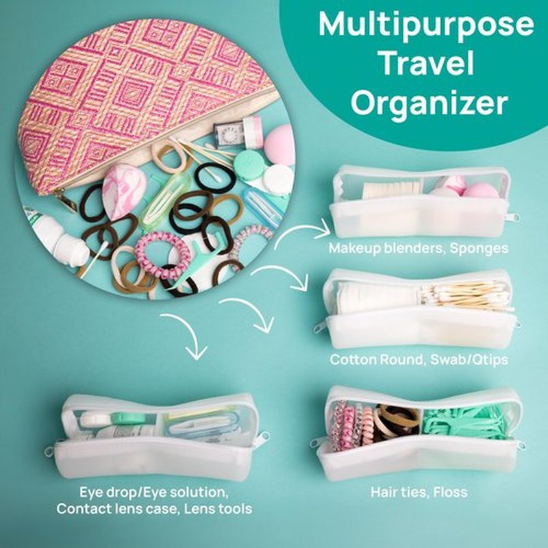 Visfresh Cotton Round Swab Travel Case, 2 in 1 Portable Hair Accessories Organizer, Hair Tie Organizer, Hair Tie Holder, Bobby Pin Holder, Travel Qtips Case, Purse Organization, Floss Holder (Blue)