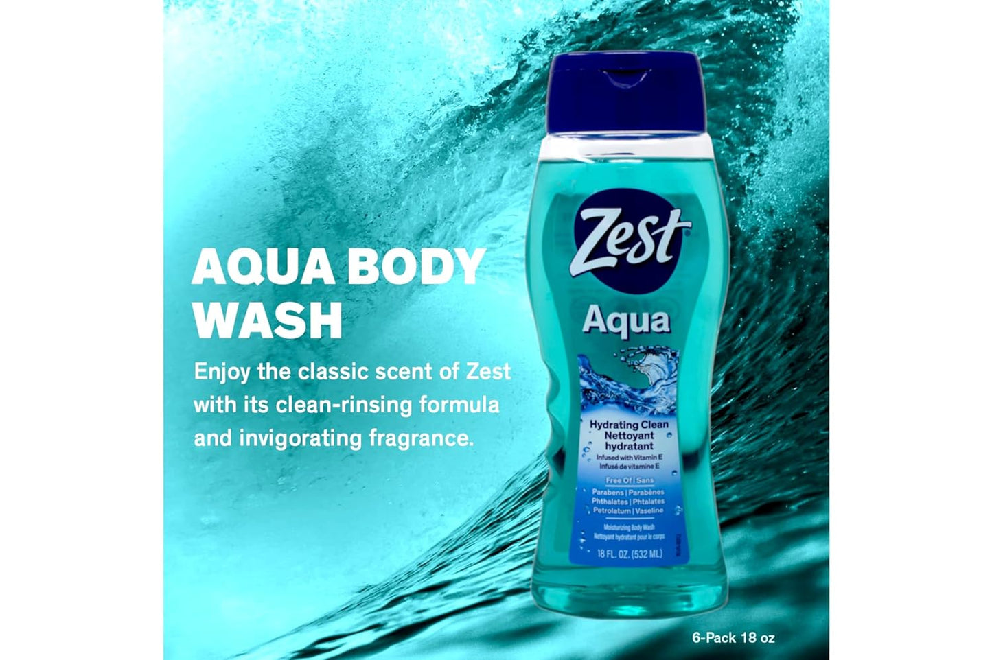 Zest Body Wash Aqua - 18 oz, Pack of 5