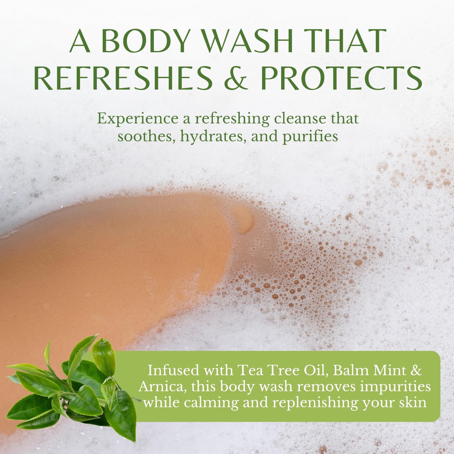 EDENIKA BOTANICALS Tea Tree Body Wash with Balm Mint, Arnica & Pure Organic Tea Tree Oil for Skin Therapy, Deep Cleansing, Soothing & Refreshing for Sensitive, Itchy Skin, Men & Women, 16 fl oz