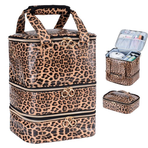 Uross Nail Polish Organizer Bag Holds 84 Bottles Nail Polish & Nail Lamp,Large Gel Nail Polish Organizers and Storage box for Nail Tech, Nail Kit Supplies Organizer Case - Leopard