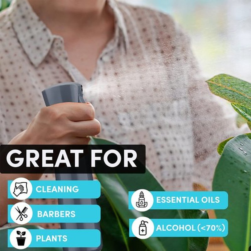 Hula Home Continuous Spray Bottle for Hair (10.1oz/300ml) Empty Ultra Fine Plastic Water Mist Sprayer – For Hairstyling, Cleaning, Salons, Plants, Essential Oil Scents & More - Gray