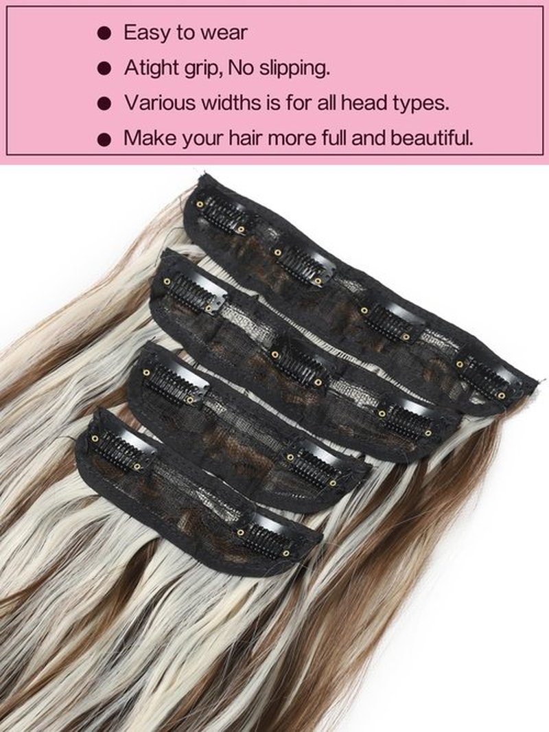 Blonde Hair Extensions, 20inch 4PCS Long Wavy Curly Clip in Hair Extensions Natural Soft Synthetic Hairpieces for Women (Intercolor)