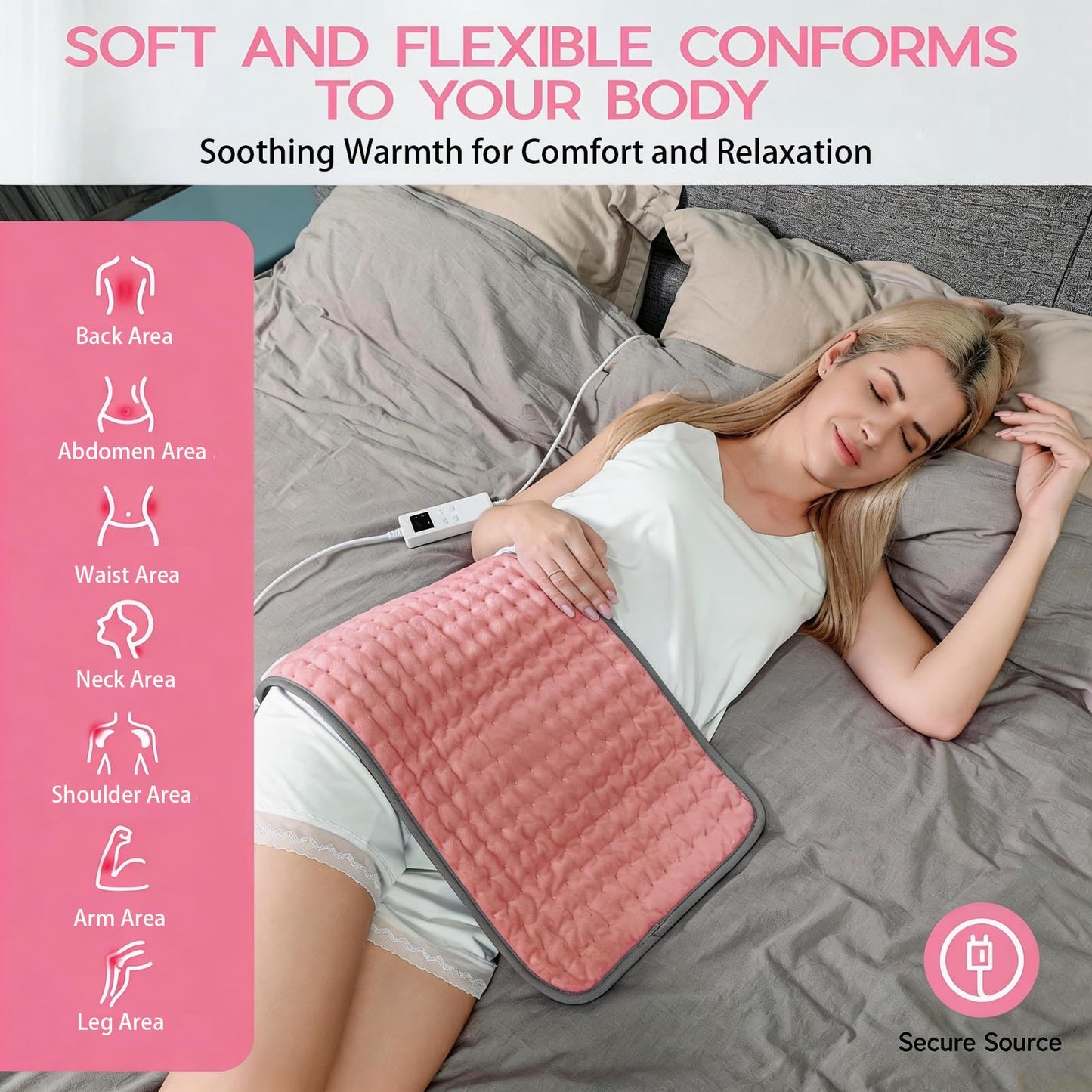 Pink Heating Pad for Gifts Soothing Heat Therapy for Women & Men, Perfect Christmas, Mothers Day, Birthday Gifts fo r Her, Dad Gifts & White Elephant Gift, Cozy Stocking Stuffer for Women/Mom