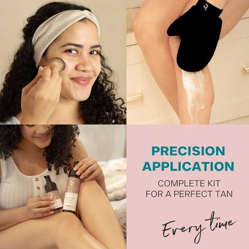 Self Tanner Tanning Mousse Kit - USA Made with Natural & Organic Ingredients, Self Tan Kit with Kabuki Brush & Mitt, Self Tanning Foam for Fake Tan, Non Toxic Sunless Tanner, Self Tanners Best Sellers