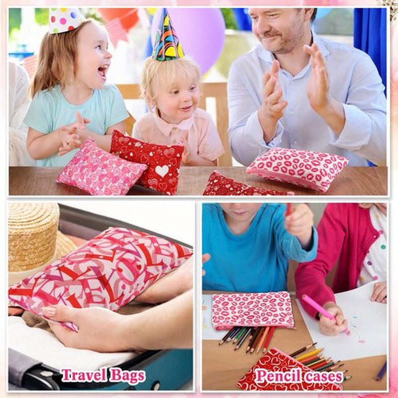 SilTriangle 24 Pieces Makeup Bags Bulk Canvas Cosmetic Bags Purse Organizer Zipper Cosmetic Pouch Portable Travel Toiletry Pouch for Women Men Gifts, 7 x 4 Inch (Heart)