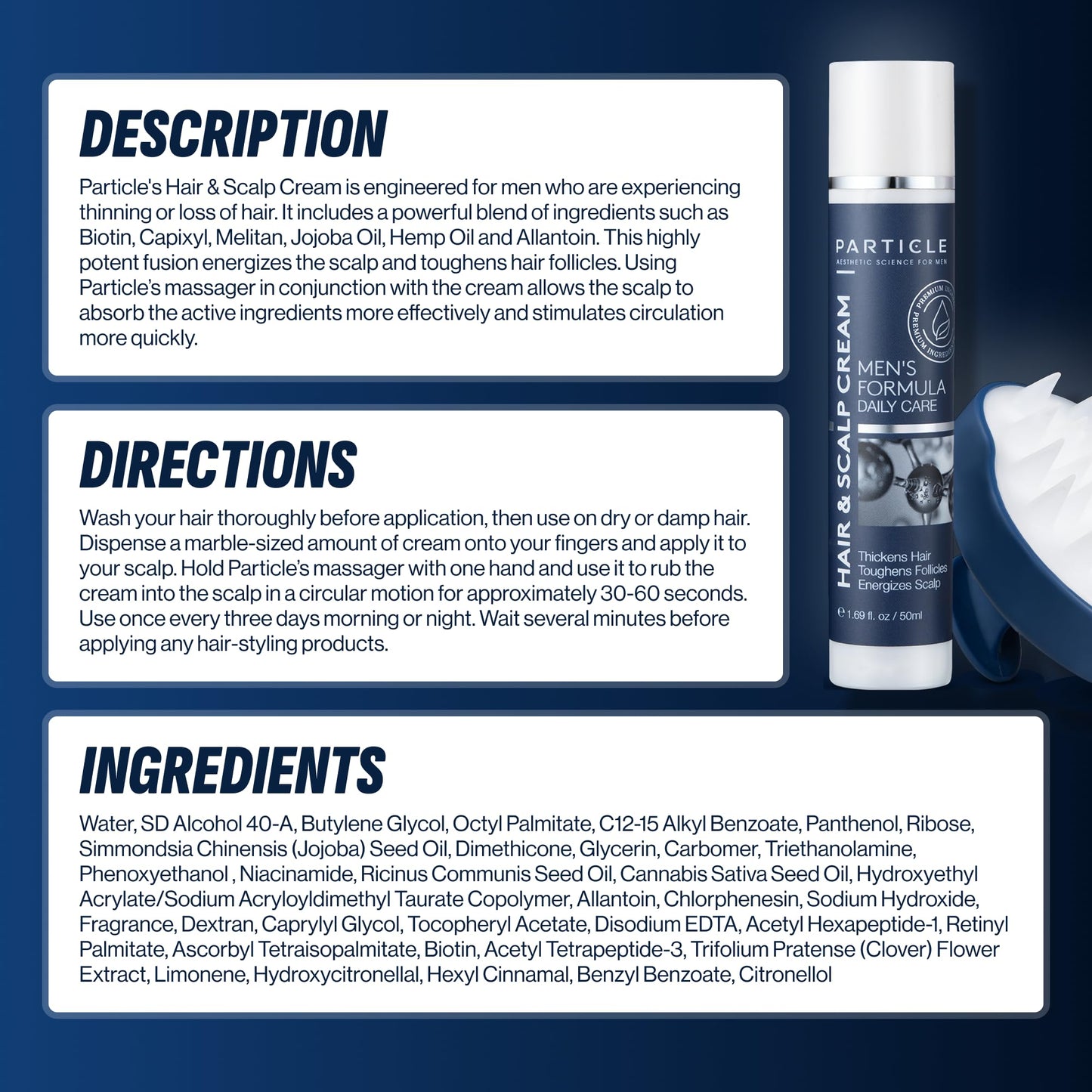 Particle Men Scalp Cream with Biotin for Helps Fight Hair Loss and Promotes Thick Full Hair (1.69 oz) Includes Scalp Massager