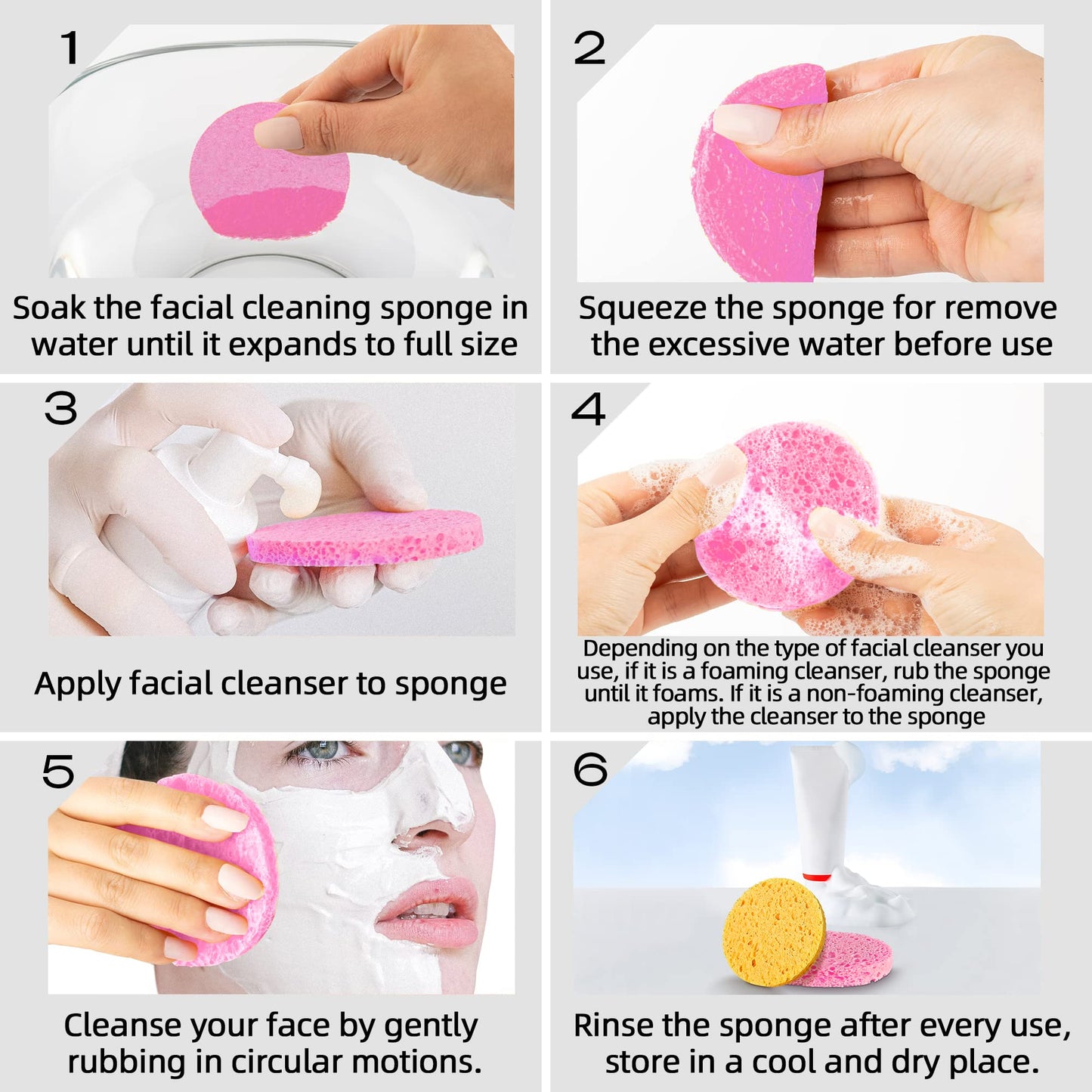 50-Count Compressed Facial Sponges|Kickleen 100% Natural Cellulose Cosmetic Spa Sponges for Daily Facial Cleansing|Makeup and Mask Removal|Exfoliating|Skin Massage|Pore Exfoliation (50 Count (Pink))