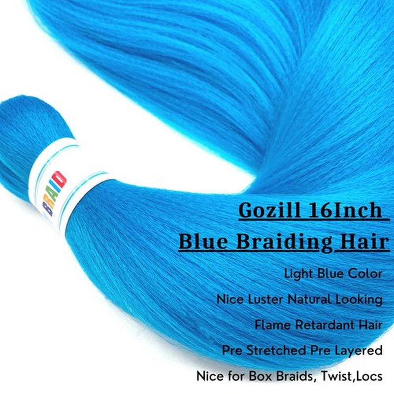 Blue Braiding Hair Pre Stretched 16 Inch Short Box Braids Hair Extension for Braiding (Pack of 6)