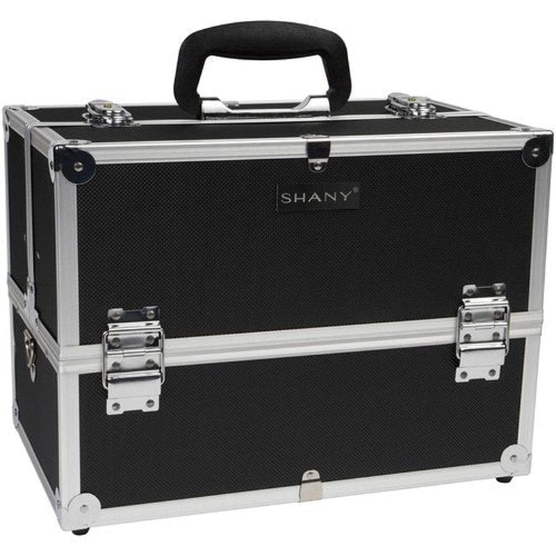 SHANY Essential Pro Makeup Train Case Cosmetic Box Portable Makeup Case Cosmetics Beauty Organizer Jewelry storage with Locks, Multi Compartments Makeup Box and Shoulder Strap - Jet black