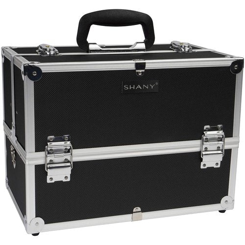 SHANY Essential Pro Makeup Train Case Cosmetic Box Portable Makeup Case Cosmetics Beauty Organizer Jewelry storage with Locks, Multi Compartments Makeup Box and Shoulder Strap - Jet black