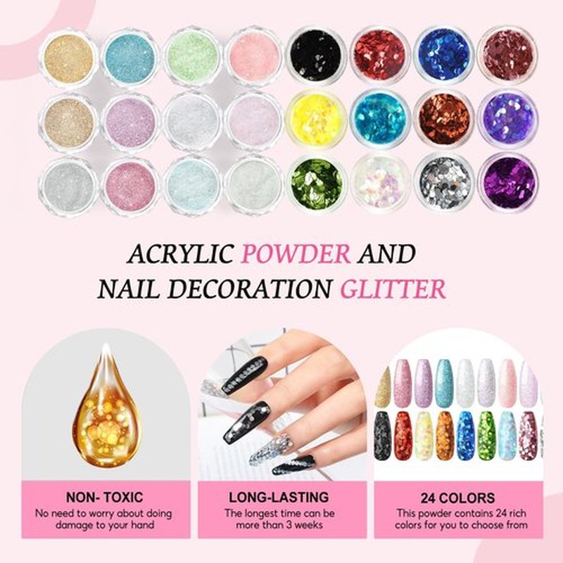 Acrylic Nail Kit for Beginners with Everything 6 Colors Acrylic Powder with Drill and Nail Lamp Builder Nail Gel 24Pcs Glitter Powder Nail Kit Acrylic Set Full Acrylic Nail Supplies DIY