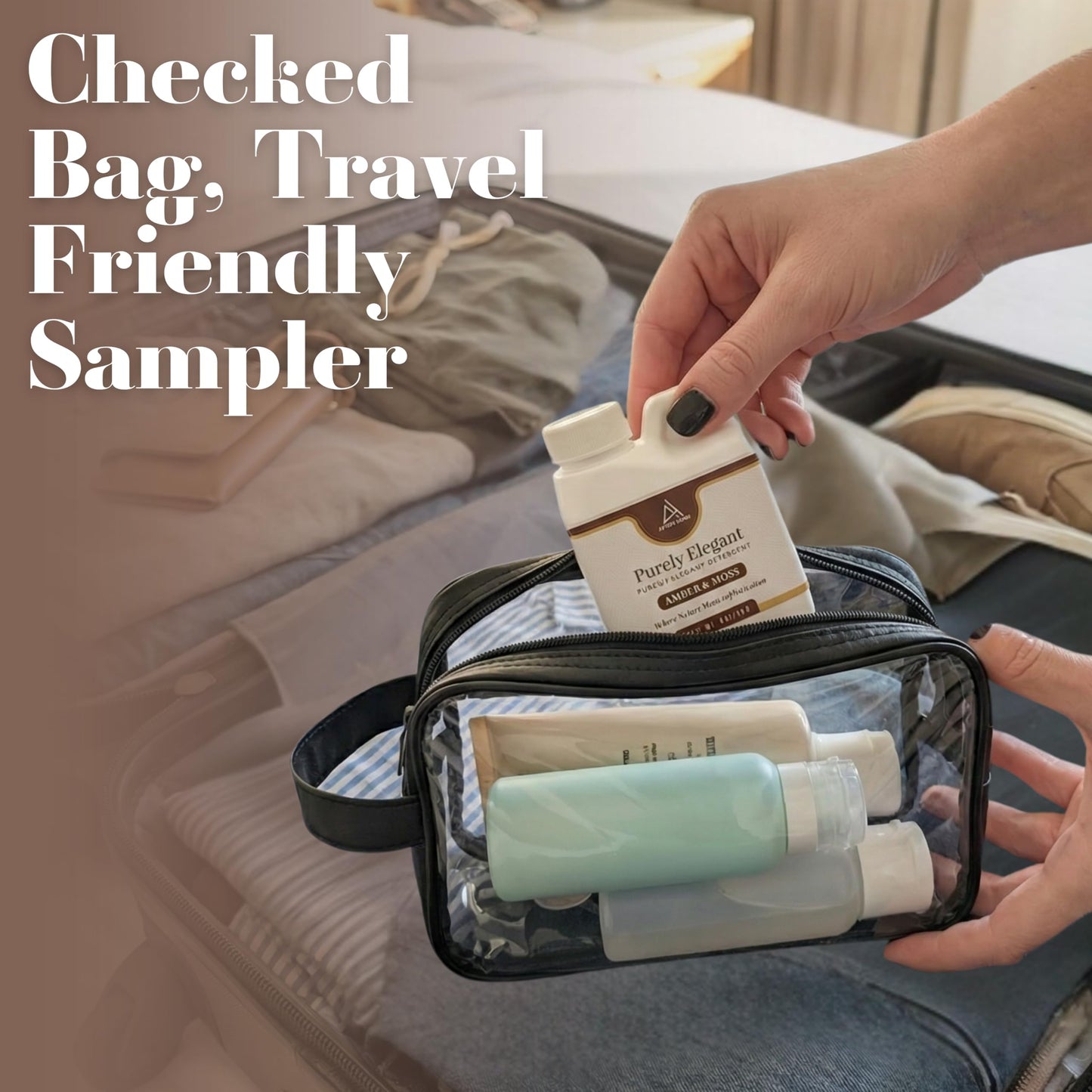 Luxury Laundry Detergent Liquid Soap Sampler 3 Pack by Purely Elegant, 4oz Travel Size Variety Set, Lavender & Chamomile, Amber & Moss, My Happy Place, Plant Based Biodegradable Sensitive Safe