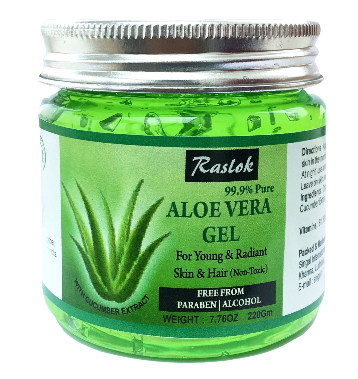 Raslok Aloe Vera Gel | Pure & Natural Aloe Gel | For Moisturizing Face Skin & Hair Care | Durable Moisturizing Hydrating Soothing Non-Sticky - 13 oz - 370gm (Cucumber)