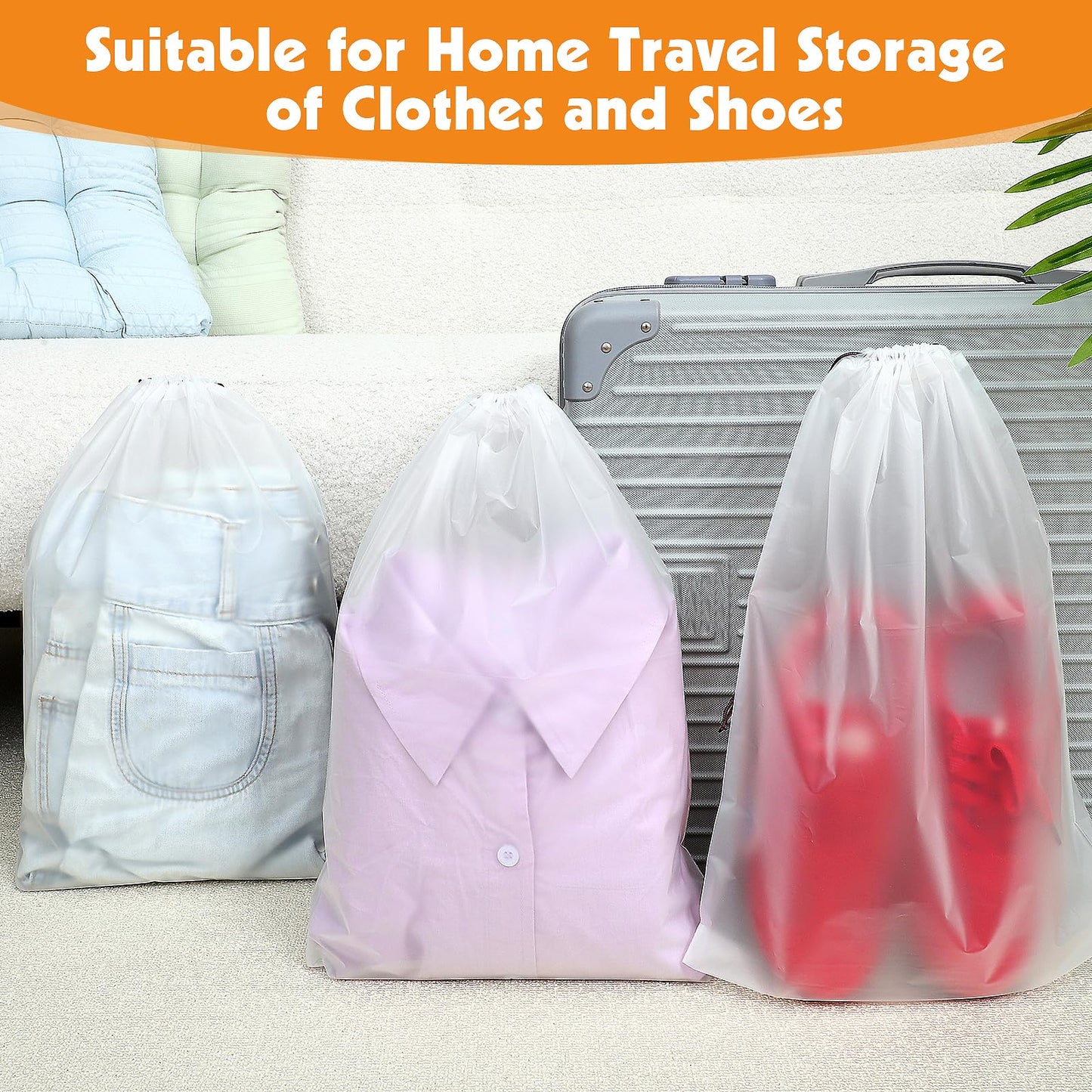 50 Pack Shoe Bags for Travel, 15.7" x 11.8" Large Clear Travel Shoe Bag Vacation Essentials Cruise Essentials Portable Drawstring Packing for Men & Women