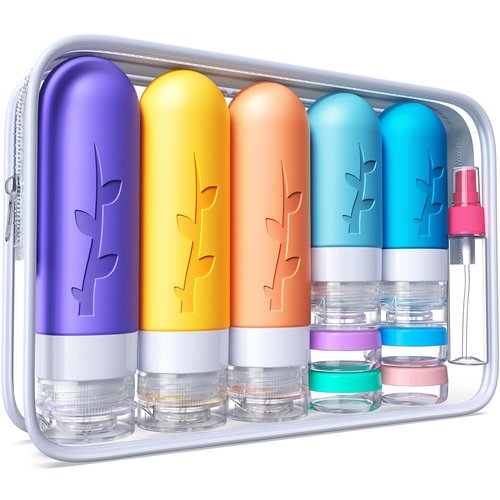 19 Pack travel Bottles for Toiletries, Silicone TSA Approved Travel Size Containers for toiletries Leak Proof Refillable Travel Essentials for Shampoo Conditioner Lotion toiletry bottles