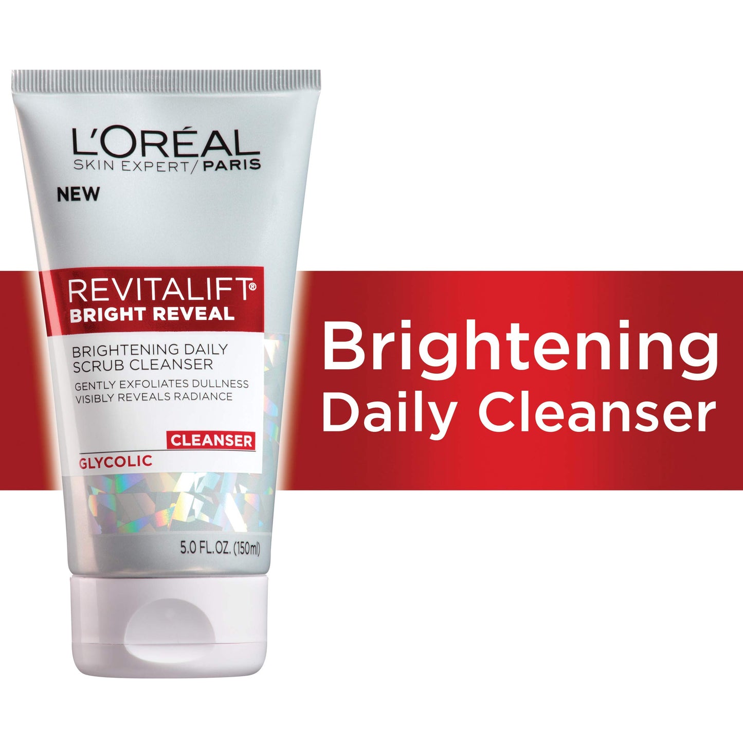 L'Oreal Paris Skincare Revitalift Bright Reveal Facial Cleanser with Glycolic Acid, Anti-Aging Daily Face Cleanser to Exfoliate Dullness and Brighten Skin, 5 Fl Oz (Pack of 1)