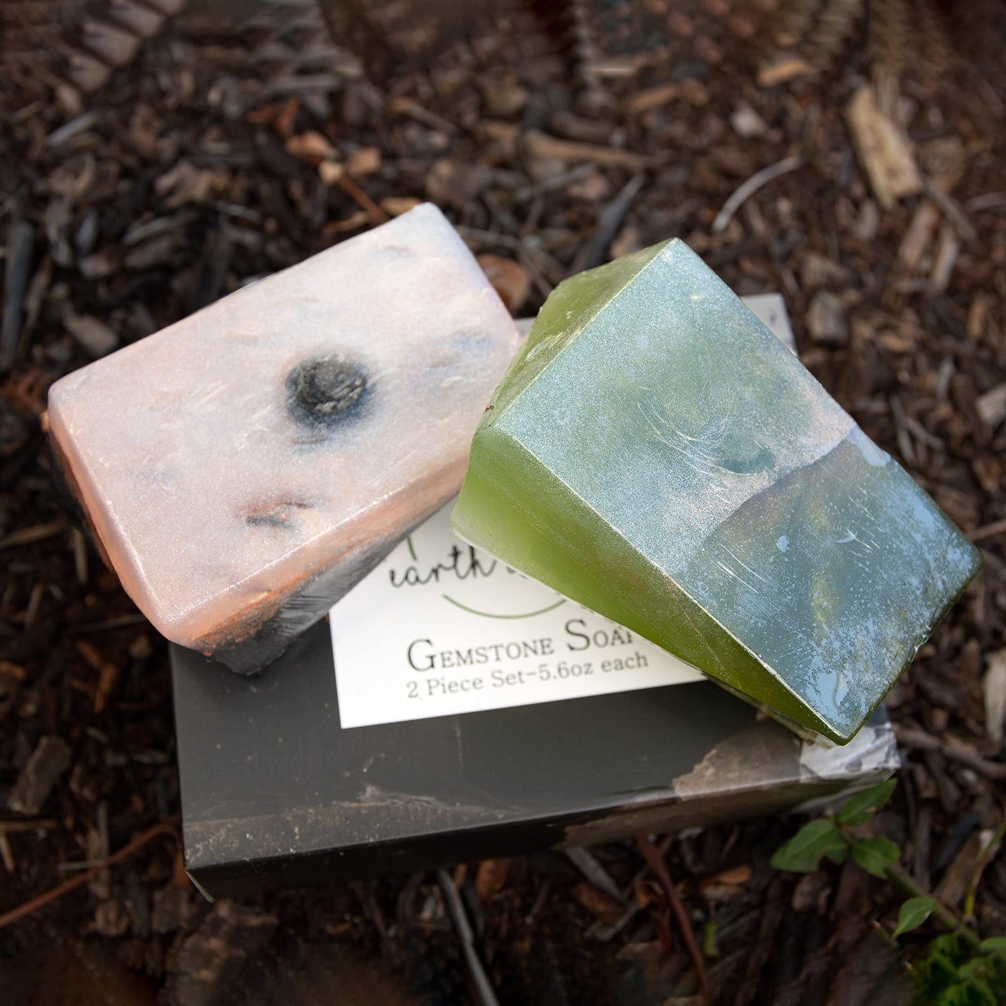 Earth & Home Rock Soap Gift Set of 2- Mothers Day Gift- Decorative Scented Gemstone Soap with Crystals (Jade & Black Obsidian) Inside- with Natural Ingredients & Essential Oil
