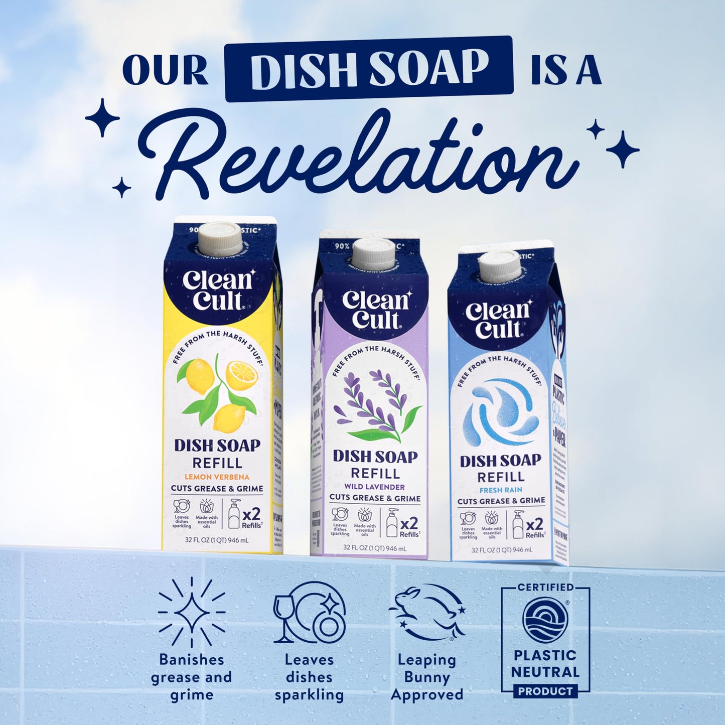 Cleancult -Wild Lavender - Liquid Dish Soap - Refillable Aluminum Bottle - Dish Soap that Cuts Grease & Grime - 16 oz - 1 Pack