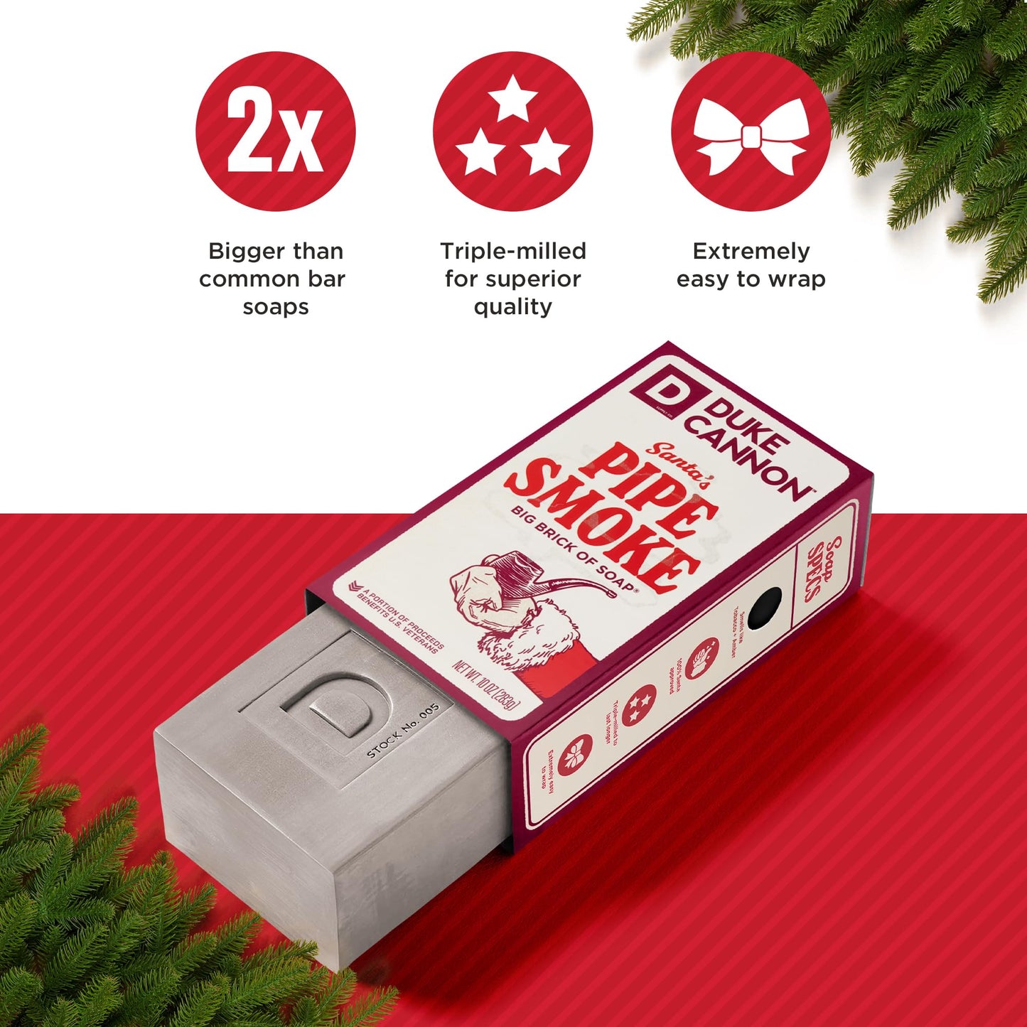 Duke Cannon Holiday Limited-Edition Santa's Pipe Smoke Big Brick of Soap - 10oz Bar, Triple Milled, Supports U.S. Veterans