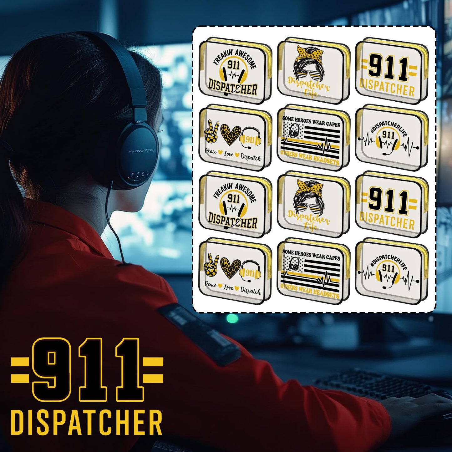 Sunnymove 12 Pcs 911 Dispatcher Gifts for Women Makeup Bags Bulk Telecommunicator Week Party Favor 911 Operator Emergency Dispatchers Accessories First Responder Office Employee Appreciation Gifts