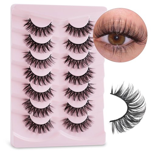 Onlyall Natural Lashes Wispy Lashes Natural Look False Eyelashes Natural Flared Eyelashes False Eye Lashes Soft Fluffy Lashes 7 Pairs Curl01