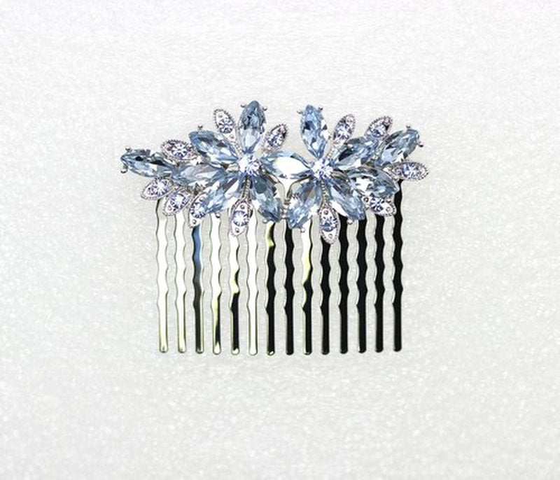 Faship Gorgeous Light Blue Rhinestone Crystal Floral Hair Comb
