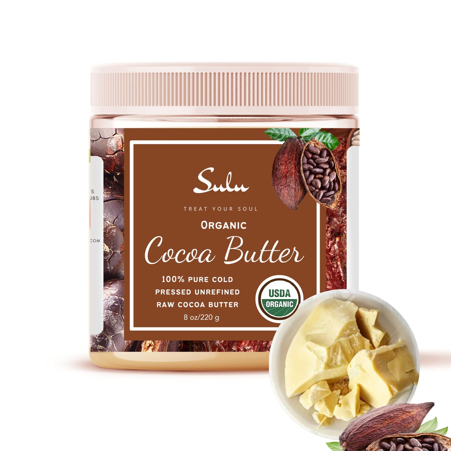 100% Pure Organic Natural Unrefined Cocoa Butter 1 lb
