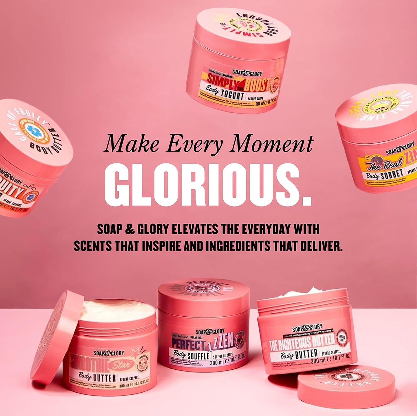 Soap & Glory Holiday Gift Set - Righteous Butter, Shower Gel, Scrub, Face Wash & Lip Gloss