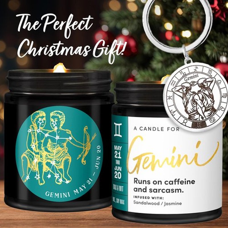 WAX & WIT Gemini Gifts for Women, Zodiac Gifts for Women, Astrology Gifts for Women, Zodiac Candles, Gemini Candle, June Birthday Gifts for Women, May Birthday Gifts for Women, Astrology Candle - 9oz