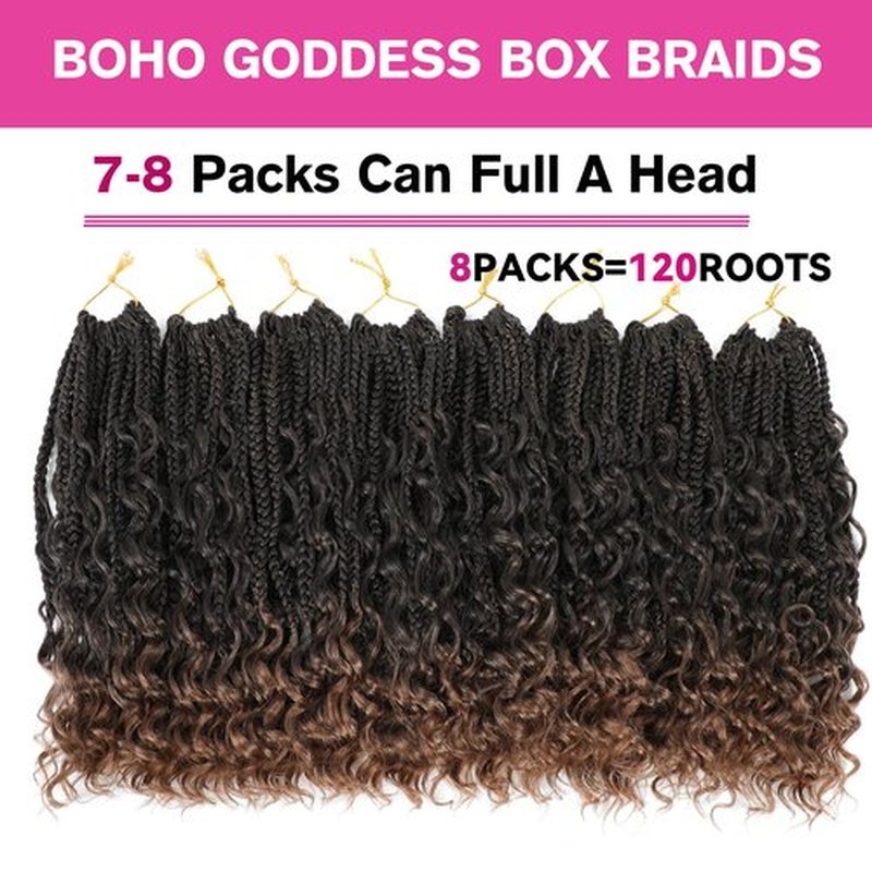12inch Goddess Box Braids Crochet Hair Box Braids Crochet Hair For Black Women Pre Looped Crochet Hair with Curly Ends Bohemian Crochet Box Braids Crochet Hair (12inch(Pack of 8), T30)